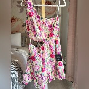 Lulu's Pink & Purple Floral Cutout Sundress on Yellow Xl